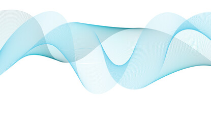 Abstract blue smooth wave on a white background. Dynamic sound wave. Design element. Vector illustration.