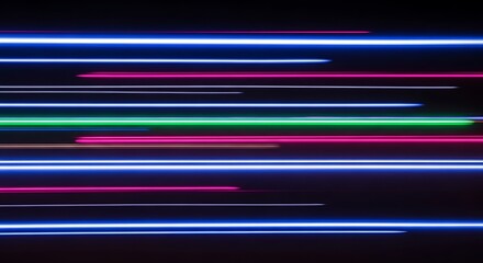 Vibrant neon light trails on dark background for modern design