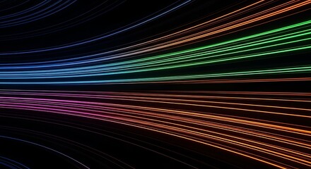 Vibrant multicolored light trails on dark background