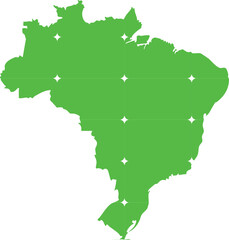 Fototapeta premium Green map of Brazil with star-shaped markers indicating locations on a white background