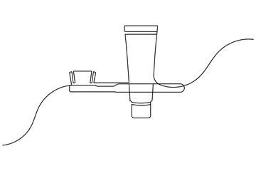 Obraz premium Creative toothbrush and toothpaste tube continuous one line drawing for daily care minimalist vector illustration