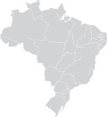 Obraz premium Light gray silhouette map of Brazil with white internal state borders visible on a white background