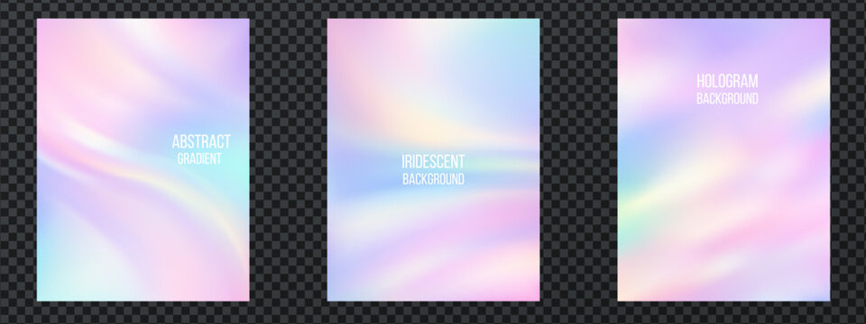 A soft hologram gradient bg set with pastel pink, blue and pearl color, dreamy nacre light and foil shimmer. Hologram gradient bg set with rainbow tone and pearlescent texture.