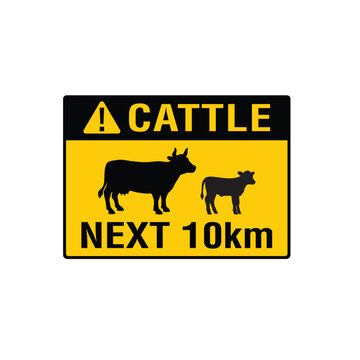 Cattle Next 10km Livestock Movement Rural Road Safety Warning Sign