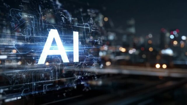 Cinematic perspective of generative AI ecosystem, glowing holographic icons for AI text, image, video, and audio generation, digital interface floating in dark virtual space, inter