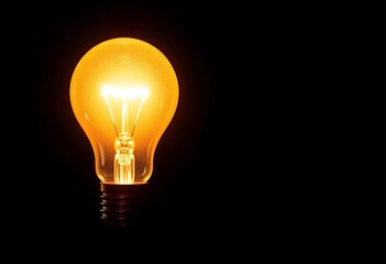 Glowing light bulb on dark background, illuminating ideas, shine, technology