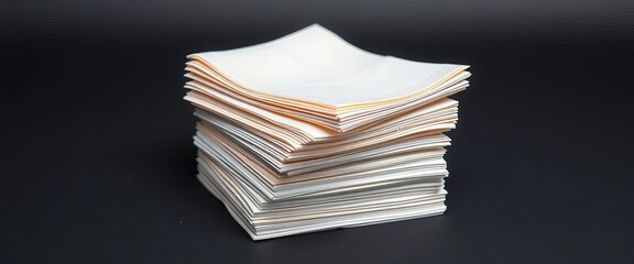Stack of crisp white paper napkins, folded neatly,  texture,  macro