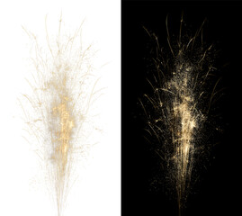 Golden Firework Fountain with Bright Sparkling Bursts and Vertical Light Trails Exploding Upward on Deep Black Background