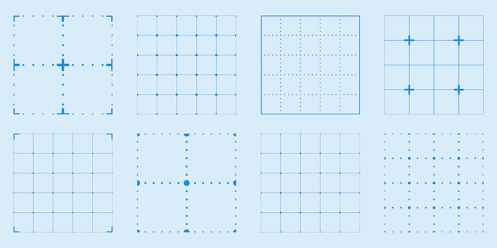 Blueprint graph paper seamless pattern set. Clean square checker grids with thin lines. Technical notebook textures for schematics and layouts.