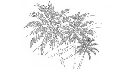 Obraz premium Tropical Palm Trees Line Art Illustration on White Background