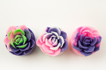 Colorful handmade soap bars. Collection of natural bath products.