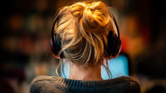 Medium shot of a person using texttospeech functionality on a search website emphasizing clear audio output for improved accessibility