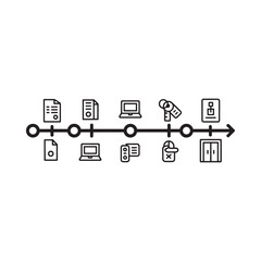 Fototapeta premium Linear timeline graphic with icons representing stages of a process