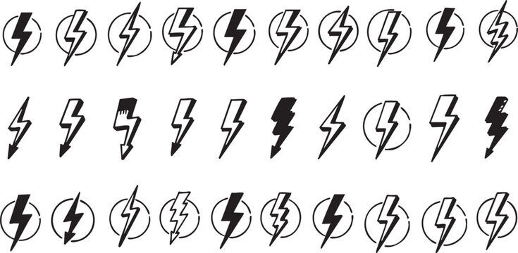 ১. Lightning bolt icons set for energy and power concepts. ২. Collection of flash and thunder electricity symbols. ৩. Minimalist lightning strike vector illustrations for logo design. ৪. Electric powe