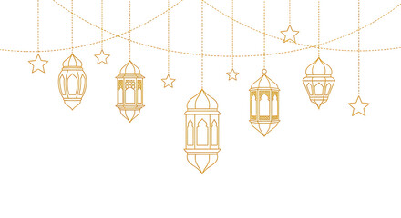 Set of golden hanging birdcages with stars isolated on transparent background