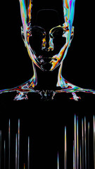 Abstract liquid rainbow reflection glass human silhouette. 3d rendering illustration not AI