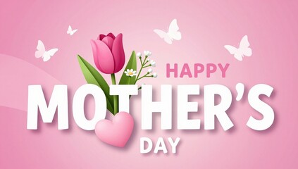 happy mothers day card with pink tulips