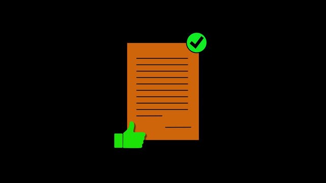 4k Document Paper with Approved Sign and Like. Approved Document Concept Animation Video . Document with Approved Symbol. Approved Document Concept Animation Video - Transparent