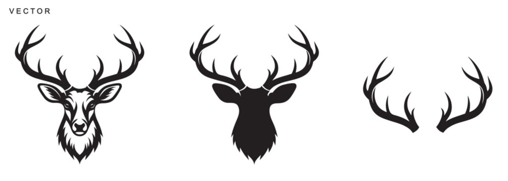 Deer head and antlers logo silhouette vector art illustration on a white background