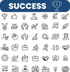 Fototapeta premium Success Line Icons Set for Business Achievement