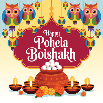 Bengali New Year, Pohela Boishakh Greeting, Nabo Borsho Background Design Vector Illustration