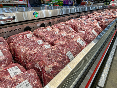 Pork product selection in a Costco Wholesale store. Merrillville, IN USA - January 29, 2026