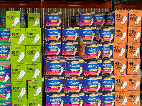 Always feminine hygiene products at a wholesale store. Merrillville, IN USA - January 29, 2026