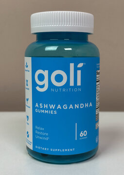 Goli Nutrition brand ashwagandha gummy supplements on neutral background - Valparaiso, IN USA January 29, 2026