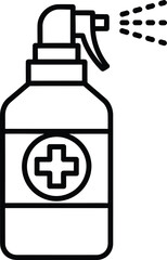Fototapeta premium Line art icon of a spray bottle with a medical cross symbol, dispensing disinfectant spray