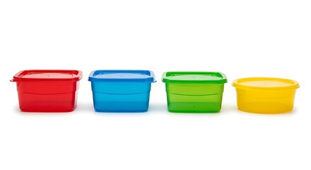 The colorful culinary quartet of plastic containers. AI generated.
