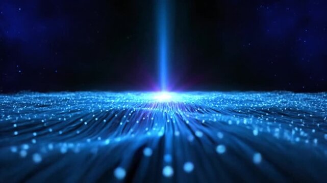 Abstract digital light beam illuminating a futuristic data network, symbolizing advanced technology, global connectivity, and information flow for a high-tech future