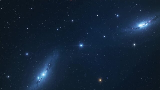 Video of camera flying forward through stars glowing softly in deep space realistic cosmic depth.Slow motion zoom in.AI Generative.