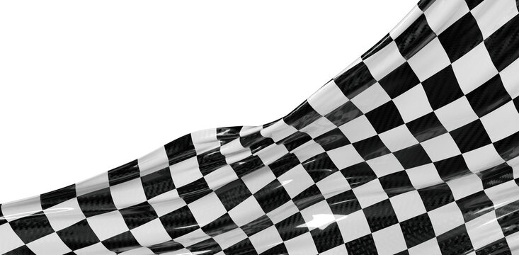Black and white waving checkered flag isolated on white background. Symbol for speed, racing, and success. Perfect for s