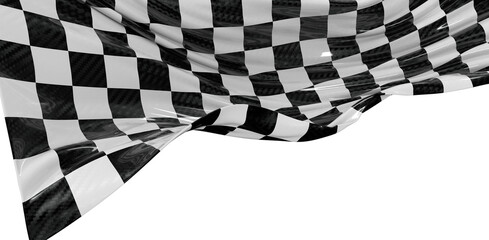 Fototapeta premium Black and white checkered flag waving against white background. Perfect for motorsports, racing, victory, competition co