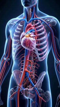 Medical 3D Model of Upper Body Blood Vessels in Blue and Orange Tones