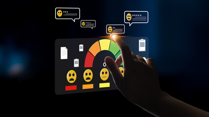 A concept of customer feedback analysis and satisfaction reporting. A dashboard for reviewing user...