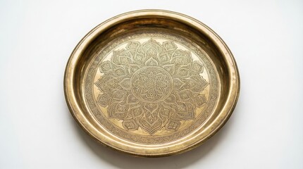 Round Brass Tray with Intricate Mandala Design Overhead Shot