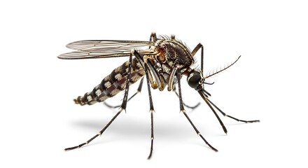 Obraz premium Detailed macro photograph of a mosquito species isolated on white background. AI GENERATED.