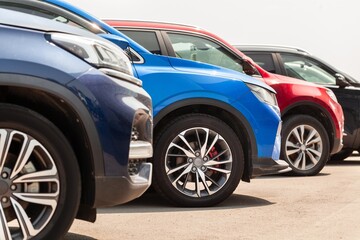 Fototapeta premium View many new cars. Automobile market production
