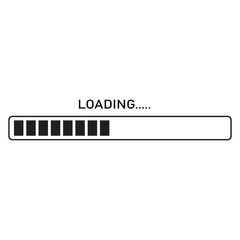 Black loading bar with text L O A D I N G and filled segments on white background