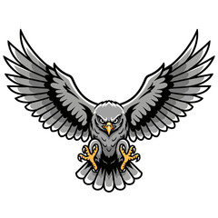 Obraz premium A gray eagle in flight with outstretched wings and sharp talons, vector illustration