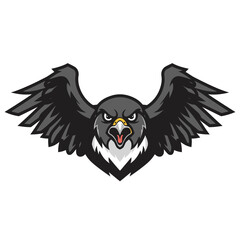 Fototapeta premium Black eagle illustration with spread wings and open beak, symbolizing freedom and power, viewed from front