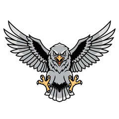 Fototapeta premium Illustration of a fierce gray eagle with outstretched wings and sharp talons from a frontal viewpoint
