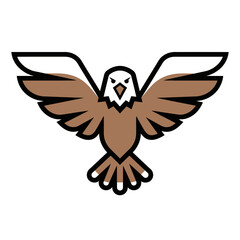 Obraz premium Illustration of a brown owl in flight with outstretched wings from a front viewpoint