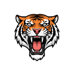 Fierce Tiger Head Illustration with Sharp Teeth and Intense Gaze, Front View