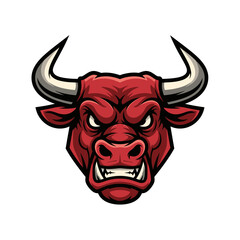 Fierce red bull head illustration with sharp horns and menacing expression
