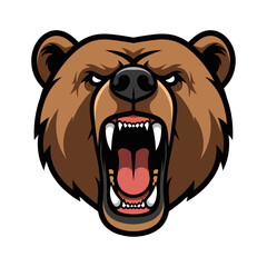 Fierce brown bear head illustration with sharp teeth and aggressive expression