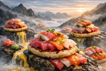 Ultra-Sharp Sashimi Arepas in Yuzu Aji Amarillo Fusion Realistic Shot