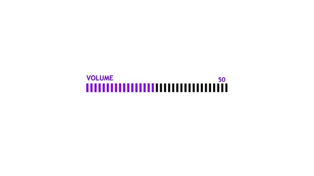 Volume bar animation for audio level control status. Sound adjustment and loudness indication process element. Playback level tracking display for digital media operation. Media player bar.