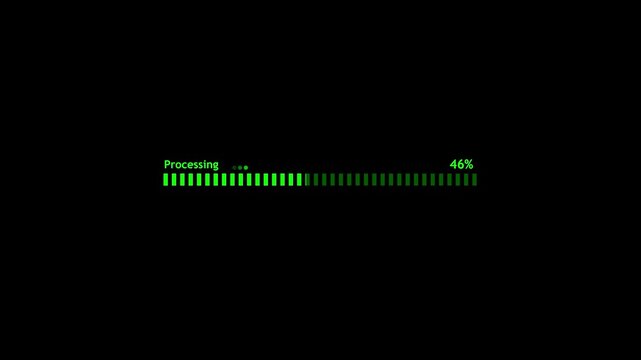 Loading bar animation for downloading and processing status. Progress indication element for data transfer operation. Completion tracking display for digital system activity